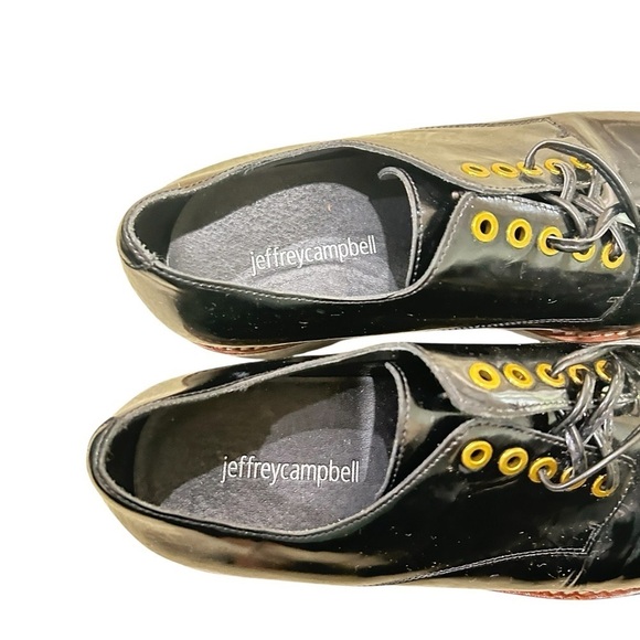 Jeffrey Campbell Black leather Platform lug sole lace up Oxfords grommet size 8 - Picture 8 of 9
